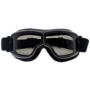 Trend Retro-Brille, Motorradhelmbrille,(Schwarzes Leder, graue Gläser)