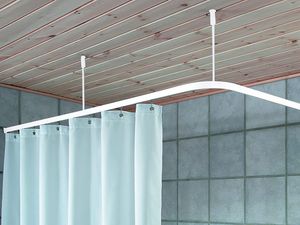 Duschvorhangstange komplettset mit Duschvorhang,Ringen und Deckenhalterung Duschvorhangstangen-Set