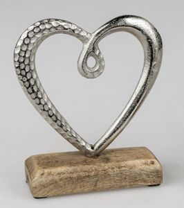 Dekoobjekt Herz auf Fuß H. 16cm Alu + Mango Holz Formano