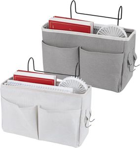 2PCS Betttaschen Hochbett,Hängetasche Aufbewahrungstasche Nachttisch Tasche, Bett Organizer,Geeignet ​für Buch Usw(Grau und Weiß)