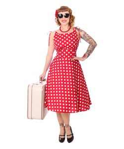 SugarShock Aloma 50s retro Sommerkleid Polka Dots Swing Kleid, Größe:S, Farbe:Rot