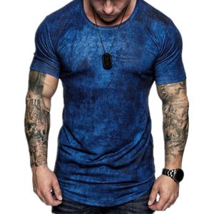 Batik-T-Shirt Für Herren Mit Rundhalsausschnitt Für Workout Und Fitness,Farbe: Blau,Größe:L
