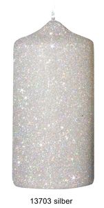 Glamour Glitter Stumpenkerzen silber, 120 x 60 mm, 4er Set