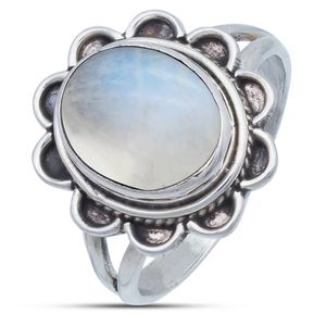 Ring KATANI aus 925er Sterling Silber, Ringgröße:50, Stein:Regenbogen Mondstein