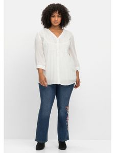 sheego by Joe Browns Damen Große Größen Stretch-Jeans mit Blumenstickerei seitlich am Bein Bootcut-Jeans Citywear feminin Stickerei unifarben