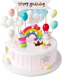 16stk Tortendekoration Geburtstag Tortendeko Kinder Kuchen Einhorn Kuchen Topper Verzieren Set Regenbogen Ballon Wolke