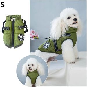 Winter-Haustier-Hundejacke mit Geschirr Winter-warme Hundekleidung für Labrador Wasserdichter Mantel für große Hunde Chihuahua Outfits, S, grün