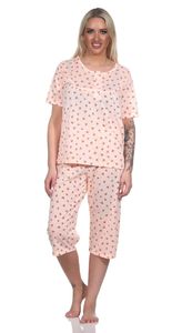 Damen Pyjama 3/4 Hose & Shirt mit Blumenmuster; Aprikose/XXL/44