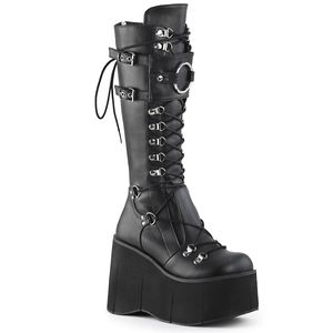 KERA-200 DemoniaCult Dámské gotické boty na platformě D-Ring Lacing Black Leather Optics