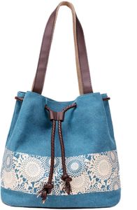 Damen Handtasche Canvas Schultertasche Umhängetasche Damen Shopper Tasche Schöne Vintage Henkeltasche Beuteltasche (Blau)