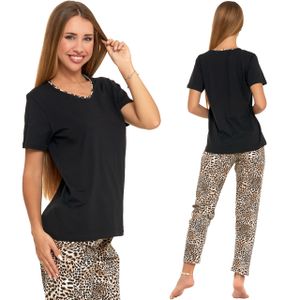 Moraj Damen Schlafanzug Kurzarm + Pyjamahose 4000-004, Farbe: Schwarz, Große: L
