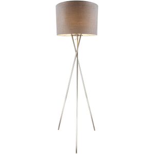 Globo Lighting Stehleuchte Metall Nickel matt, Kunststoff, Textil grau, Fußtrittschalter im Kabel, ø: 620mm, H: 1600mm, Kabellänge 1800mm, exkl. 1x E27 60W 230V