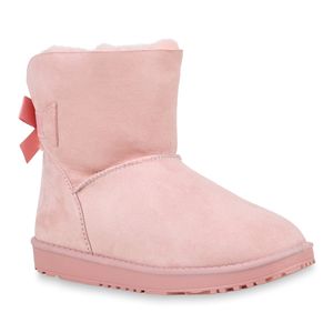 Mytrendshoe Warm Gefütterte Damen Stiefeletten Schlupfstiefel Boots Schuhe 814891, Farbe: Rosa, Größe: 37