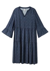 sheego Damen Große Größen Kleid mit Alloverprint und Trompetenärmeln Tunikakleid Citywear feminin Rundhals-Ausschnitt - gemustert