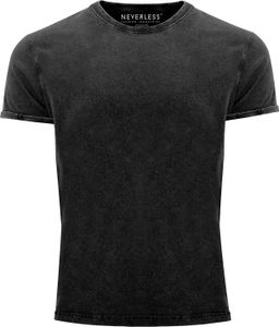 Cooles Angesagtes Herren T-Shirt Vintage Shirt Basic ohne Aufdruck Used Look Slim Fit Neverless® schwarz L