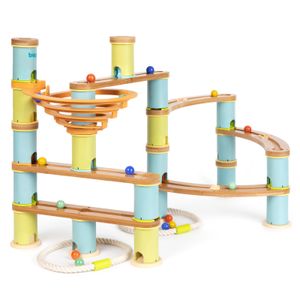 boppi Marmorbahn Umweltfreundliches 89-teiliges Holz-Bambus-Labyrinth für Kinder mit 16 Murmeln – Konstruktionsspielzeug für Jungen und Mädchen ab 3 Jahren – Fortgeschrittene Packung