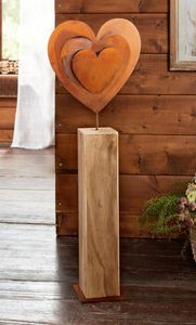 Dekosäule "Rostherz" aus Holz, 72 cm hoch, großes Metall-Herz in Rost Optik, Holzsäule Dekosäule "Rostherz" aus Holz, 72 cm hoch, großes Metall-Herz in Rost Optik, Holzsäule