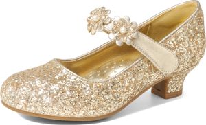 DREAM PAIRS Mädchen Mary Jane Strap Flache Schuhe Ballerinas Prinzessin Schuhe Flache Schulschuhe,Size 33.5,Gold-Glitzer,SDFL2317K