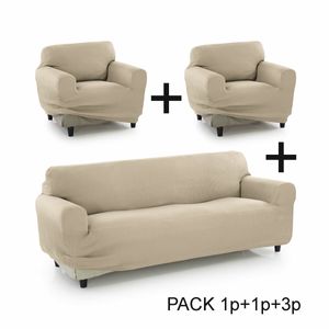 SOFAKOVER® Superelastischer Sofabezug mit exklusivem, atmungsaktivem Design, (für 3 Sitze und zwei Bezüge für 1 Sitz) beige