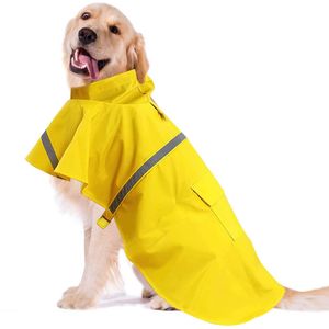 Leap Hunderegenmantel, verstellbare wasserdichte Haustierkleidung, Regenjacke, Poncho-Kapuzenpullover, reflektierende Streifen, für kleine, mittelgroße und große Hunde - Gelb||M