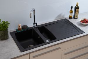 respekta Spüle Küchenspüle Einbauspüle Mineralite Spülbecken 100 x 50 schwarz