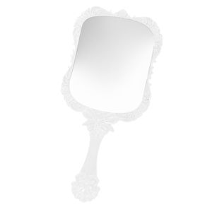 Kosmetikspiegel Handspiegel Taschenspiegel mit Retro Muster Griff Farbe Weiß