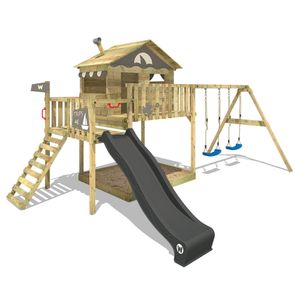 WICKEY Spielturm Klettergerüst Smart Coast mit Schaukel & anthraziter Rutsche, Stelzenhaus mit Sandkasten, Kletterleiter & Spiel-Zubehör