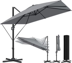 KESSER® Sonnenschirm Ampelschirm SUN XL 300 x 300 cm Inkl. Abdeckung +Windsicherung Drehbar Neigbar Kippbar Marktschirm Groß 360° Rotation, Gartenschirm mit Kurbel Sonnenschutz UV50+