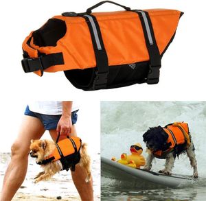 Hundeschwimmweste, orange Schwimmweste für kleine und große Hunde, Ripstop und reflektierend, größenverstellbar mit starkem Auftrieb und Schwimmrettungsgriff