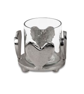 Windlicht Herz Metall silber | Windlichthalter Teelichthalter Kerzenhalter Kerzenglas | 7x9 cm