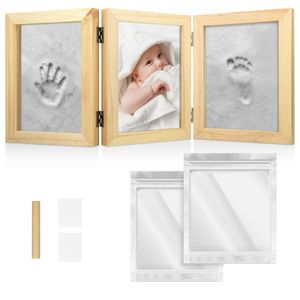 Navaris Baby Bilderrahmen mit Gipsabdruck - 220 x 170 x 66 mm Rahmen für Handabdruck Fußabdruck - Abdruckset für Hände und Füße - Fotorahmen