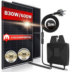 SUNNIVA® Balkonkraftwerk 830/600W Solaranlage, mit Beny Micro Wechselrichter, 5m Schuko Anschlusskabel