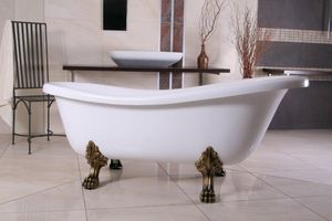 Freistehende Luxus Badewanne Jugendstil Roma Weiß/Altgold 1560mm - Barock Badezimmer - Retro Antik Badewanne