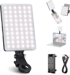 Selfie Licht kompatibel mit iPhone,2000mAh wiederaufladbares LED Videolicht mit Handy Clamp für Computer Webcam,Laptop,Zoom Videokonferenzen