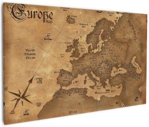 Wallario Premium Leinwandbild Alte Weltkarte   Karte von Europa in englisch in Größe 60 x 90 cm