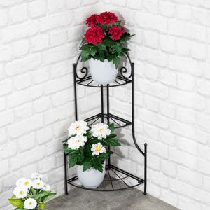 Metall Blumenregal schwarz mit 3 Ablagen - 65 x 23 cm - Pflanzen Blumen Eckregal klappbar für Außen und Innen
