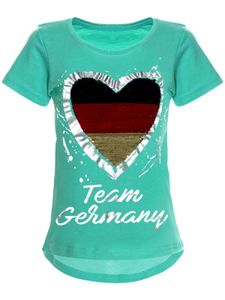 BEZLIT Mädchen Wende Pailletten Deutschland T Shirt mit Herz WM 2018 Türkis 104