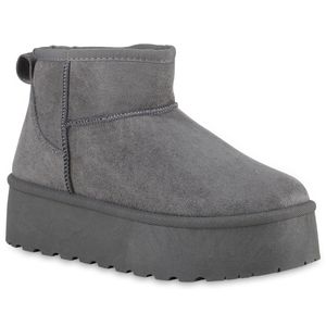VAN HILL Damen Warm Gefütterte Plateau Boots Bequeme Profi-Sohle Schuhe 840733, Farbe: Grau, Größe: 40