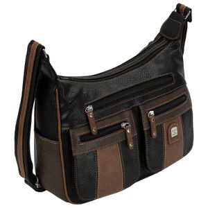 Damen Tasche Schultertasche Umhängetasche Crossover Bag Leder Optik Handtasche SCHWARZ-BRAUN