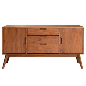 Sideboard TIVOLI skandinavischen Design, Kommode aus massiver Kiefer, 2 Türen und 2 Schubladen, Kastanienbraun, Buffetschrank Geschirrschrank