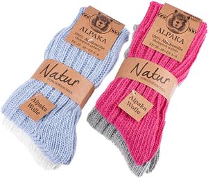 BRUBAKER 4 Paar Alpaka Socken aus 100% Alpakawolle - Wintersocken Set für Damen und Herren - Blau Pink Beige Grau - Größe 35-38