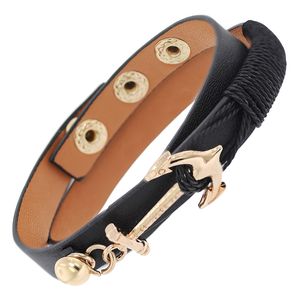 trendor 75803 Leder-Armband Schwarz mit goldfarbenem Anker