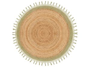 BELIANI Teppich Beige und Grün Rund 140 cm Boho Rustikale Spirale Geflochten Handgefertigt Natur Jute Schlafzimmer Wohnzimmer