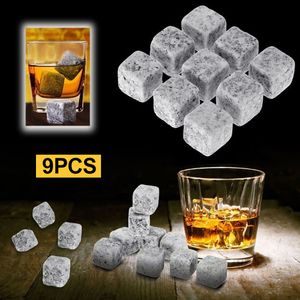 9pcs wiederverwendbare Whisky Stones Chillers Weingetränke kühlere Eiswürfel Granitfelsen Steine