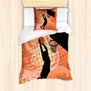 ABAKUHAUS Basketball Mantele, Basketball Dunk Athlet, Milbensicher Allergiker geeignet mit Kissenbezügen, 135 cm x 200 cm - 80 x 80 cm, Pale Orange Schwarz