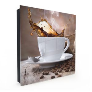 Dekor-Schlüsselkasten, Magnetpinnwand und Memoboard mit Glasfront Motiv Kaffee schüttet aus Tasse