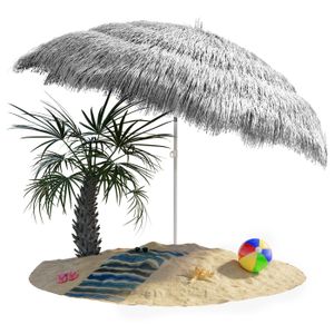 Kingsleeve Sonnenschirm Hawaii Ø 160 cm UV Schutz 30+ Neigbar Höhenverstellbar Wasserabweisend Erdspieß Mehrfarbig Bastschirm Hawaiischirm Strandschirm Strandsonnenschirm, Farbe:hellgrau