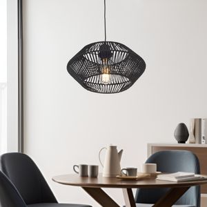 Hängeleuchte ‘Amersham’ 1 x E27 höhenverstellbar Metall und Rattan 157 cm Schwarz