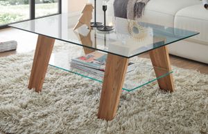 Raburg Couchtisch LUBLIN in NATUR, Asteiche massiv, Glas in KLAR, 100 cm x 65 cm, 40 cm hoch
