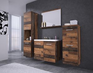 Minio, Badmöbel, Badezimmer "MOLO", 4-Teilig Set, mit Waschbecken, Old Style Eiche Farbe